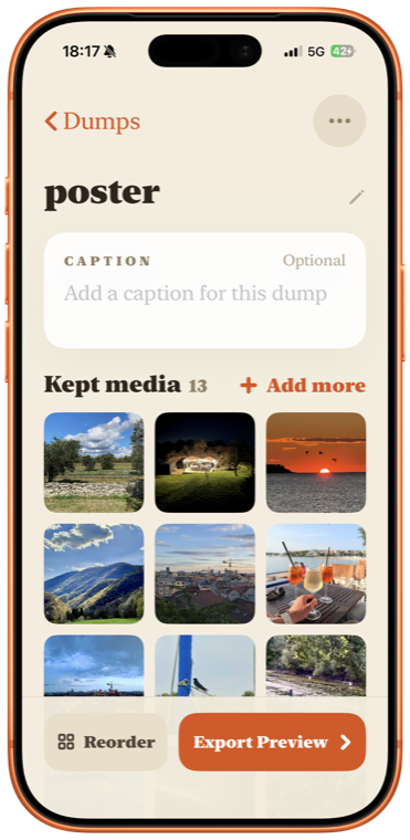 Export preview and Instagram handoff in Roll Soup